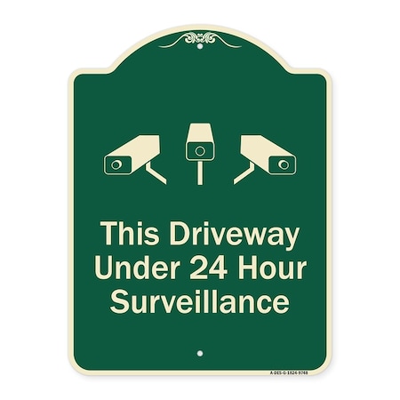 Signmission Designer Series-This Driveway Under 24 Hour Surveillance With Graphics, 24" H, G-1824-9748 A-DES-G-1824-9748